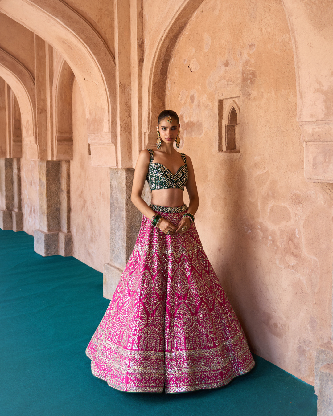 Angad Singh - JYOT — Fuchsia Pink Raw Silk Lehenga Set with Contrast Blouse From Zariya