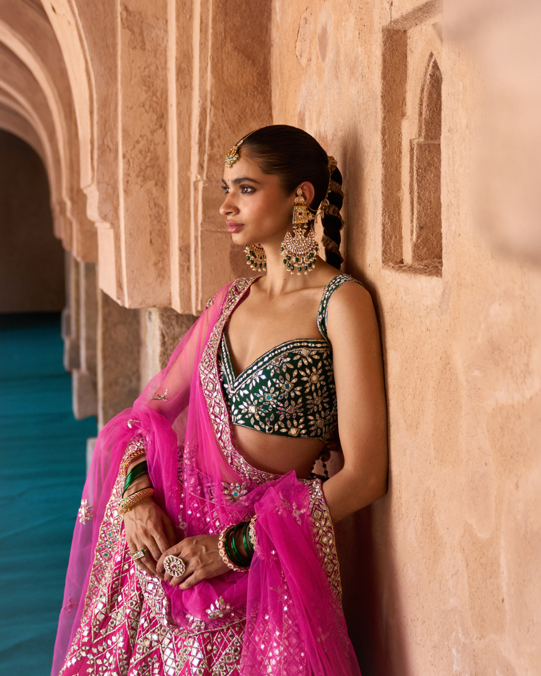 Angad Singh - JYOT — Fuchsia Pink Raw Silk Lehenga Set with Contrast Blouse From Zariya