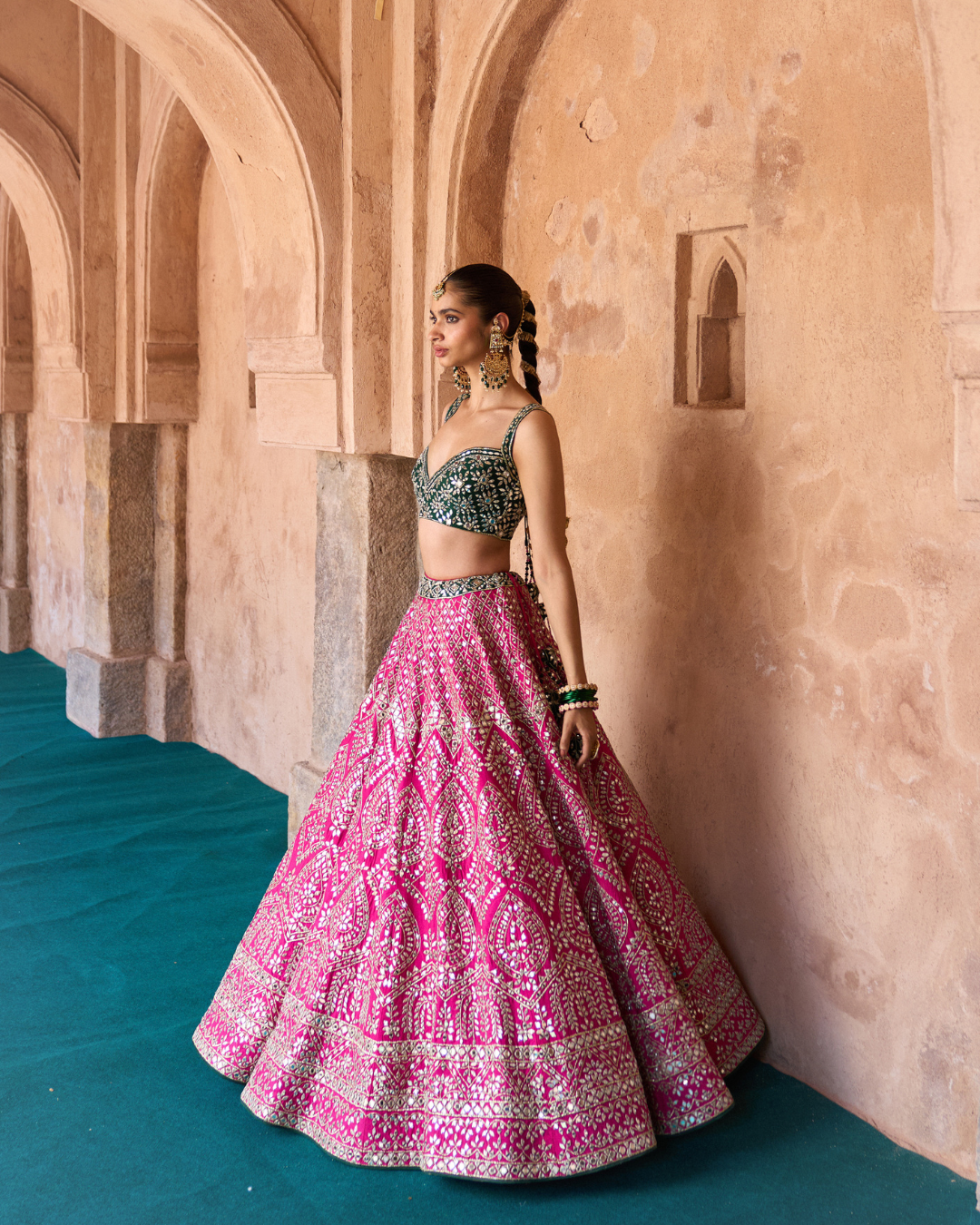 Angad Singh - JYOT — Fuchsia Pink Raw Silk Lehenga Set with Contrast Blouse From Zariya