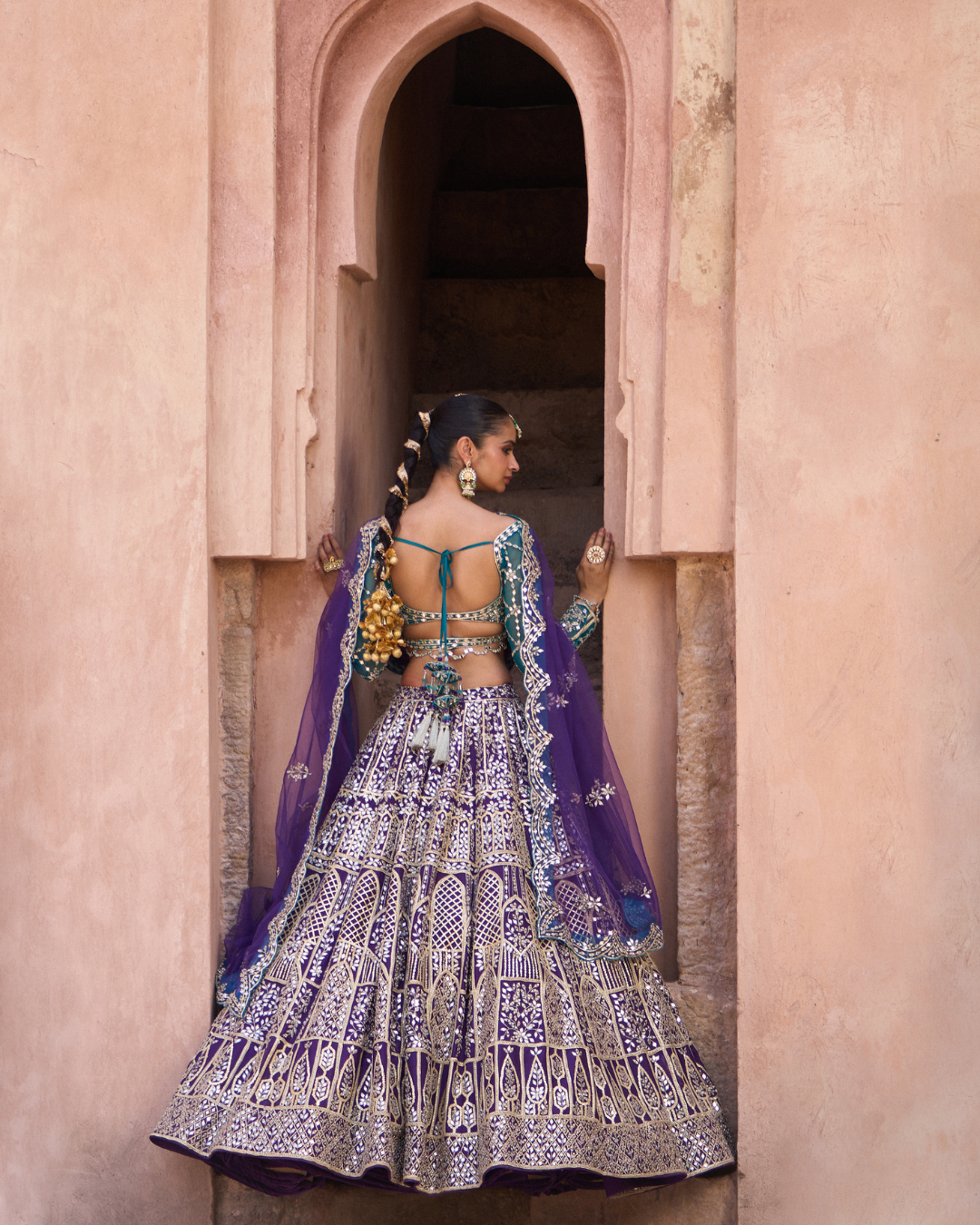 Angad Singh - NEELAM — Bright Purple Raw Silk Lehenga Set with Contrast Blouse From Zariya
