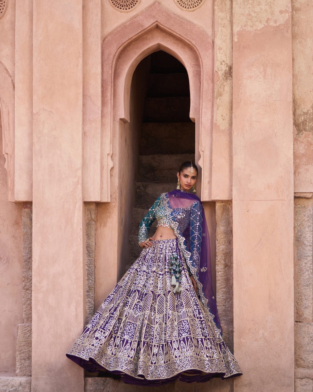 Angad Singh - NEELAM — Bright Purple Raw Silk Lehenga Set with Contrast Blouse From Zariya