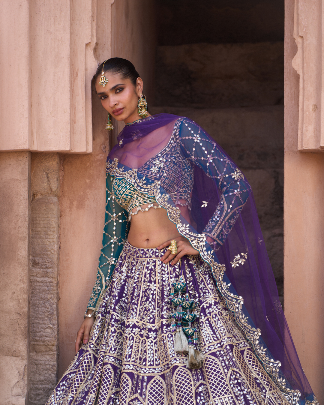 Angad Singh - NEELAM — Bright Purple Raw Silk Lehenga Set with Contrast Blouse From Zariya