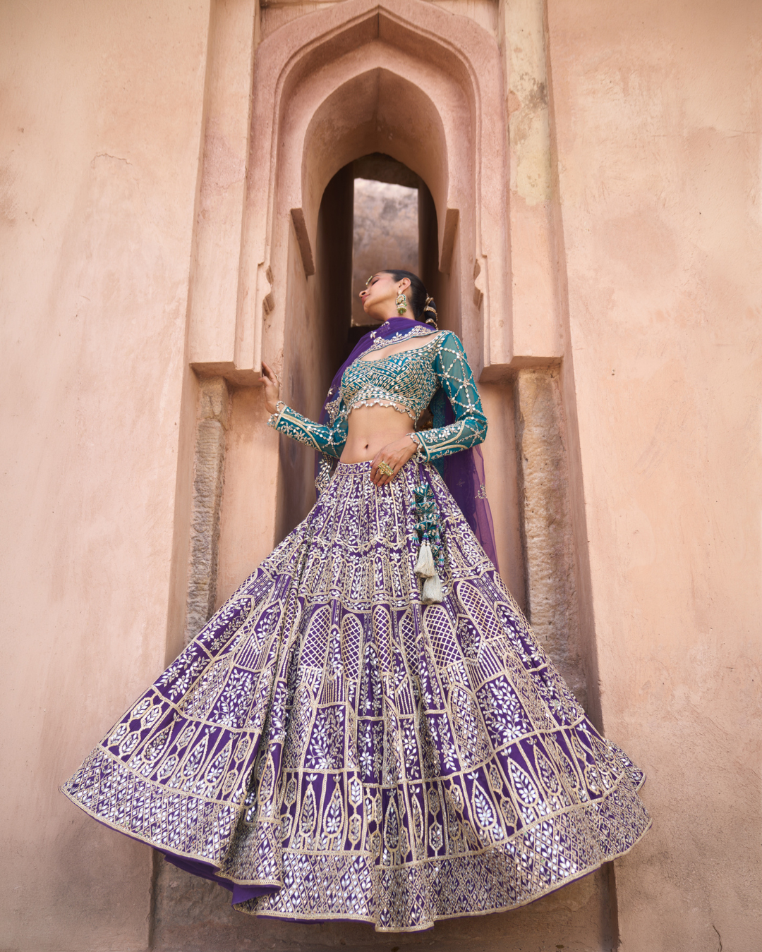 Angad Singh - NEELAM — Bright Purple Raw Silk Lehenga Set with Contrast Blouse From Zariya