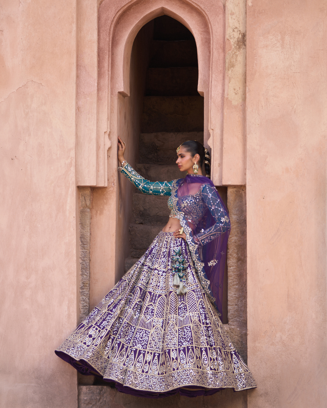 Angad Singh - NEELAM — Bright Purple Raw Silk Lehenga Set with Contrast Blouse From Zariya
