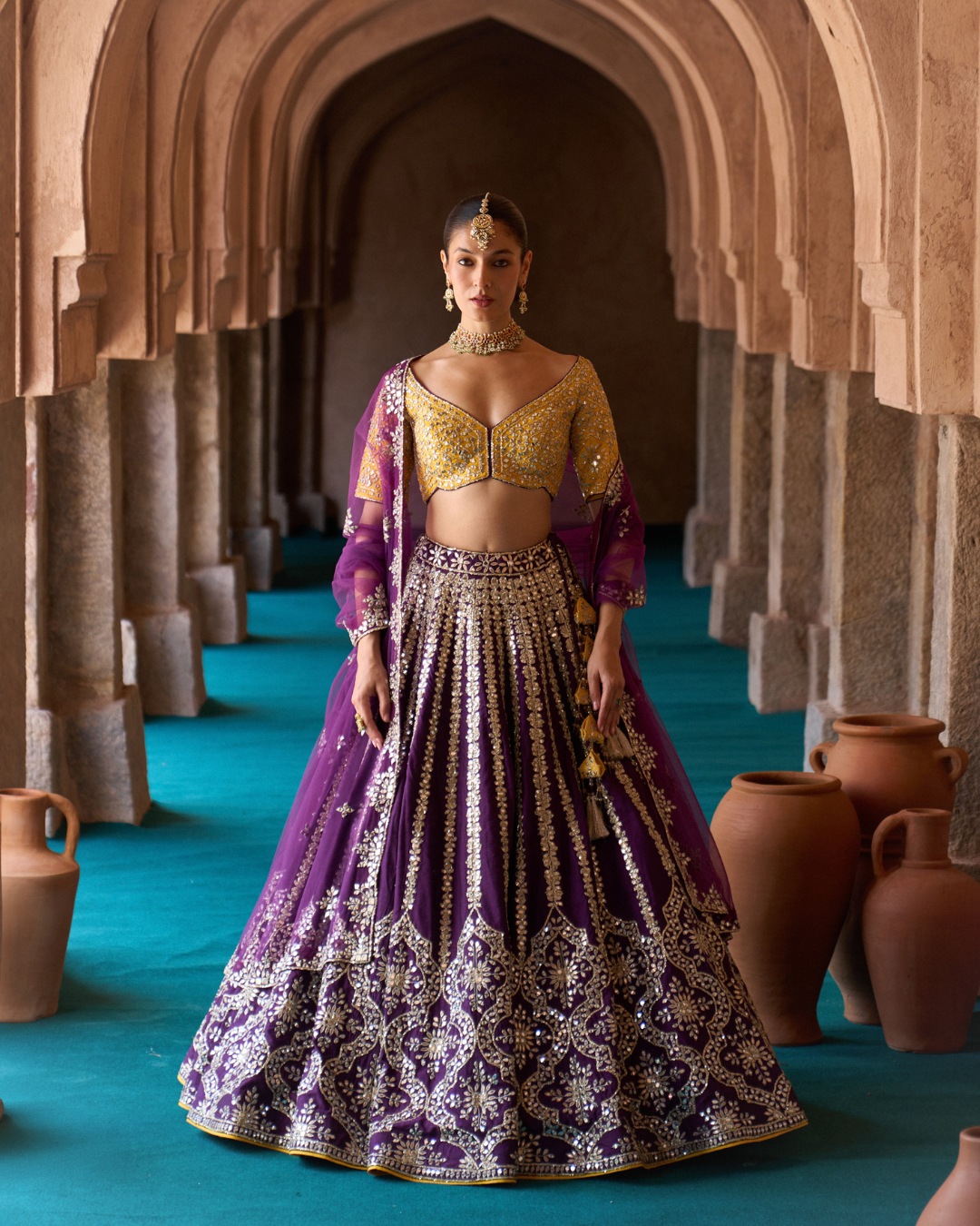 Angad Singh - RAAT RANI — Purple Raw Silk Lehenga Set with Contrast Blouse From Zariya