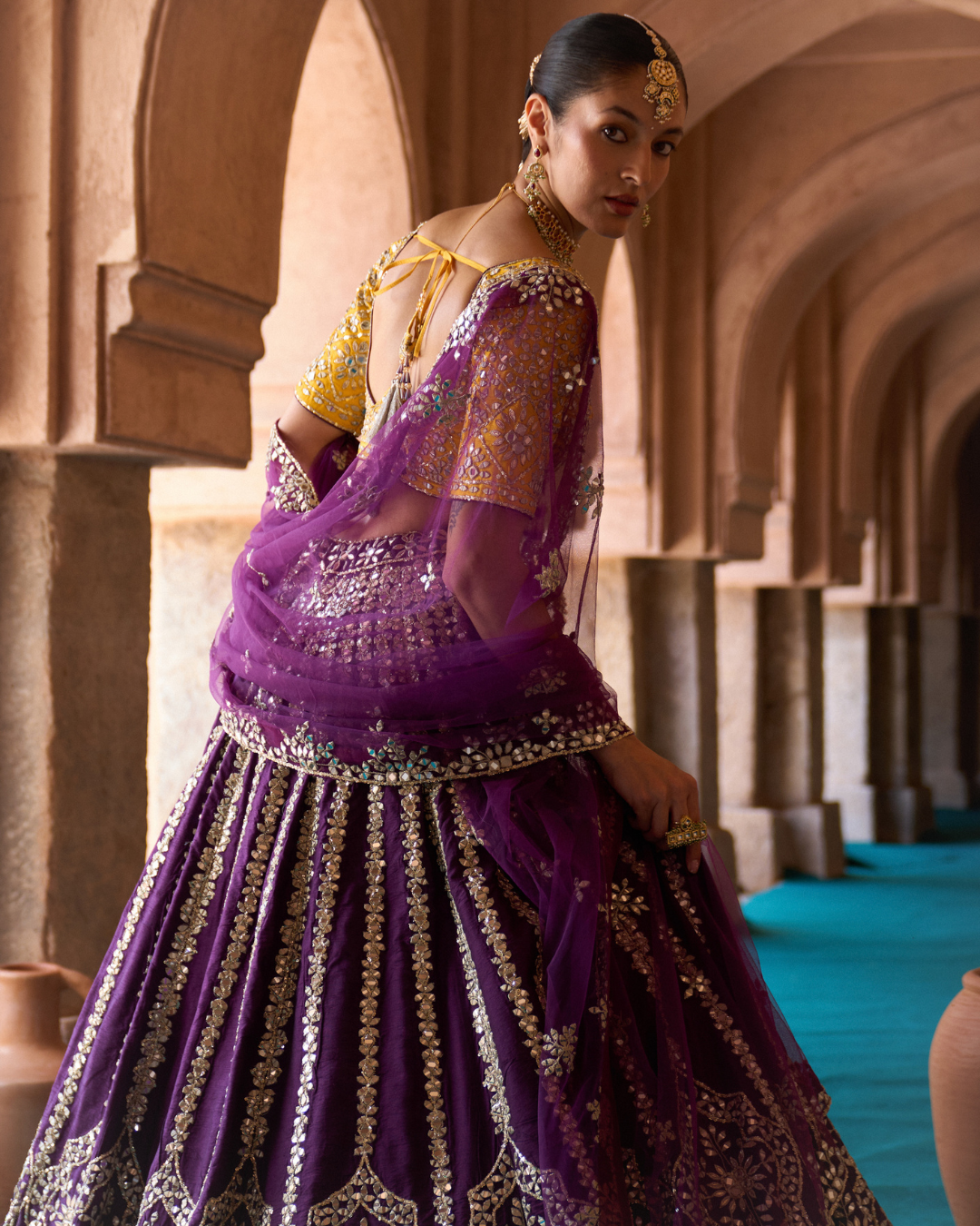 Angad Singh - RAAT RANI — Purple Raw Silk Lehenga Set with Contrast Blouse From Zariya