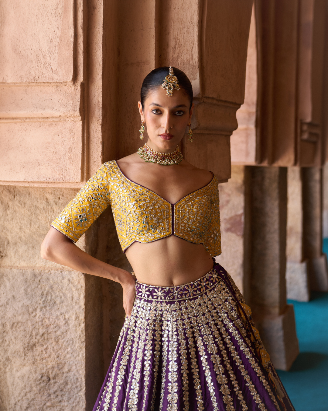 Angad Singh - RAAT RANI — Purple Raw Silk Lehenga Set with Contrast Blouse From Zariya