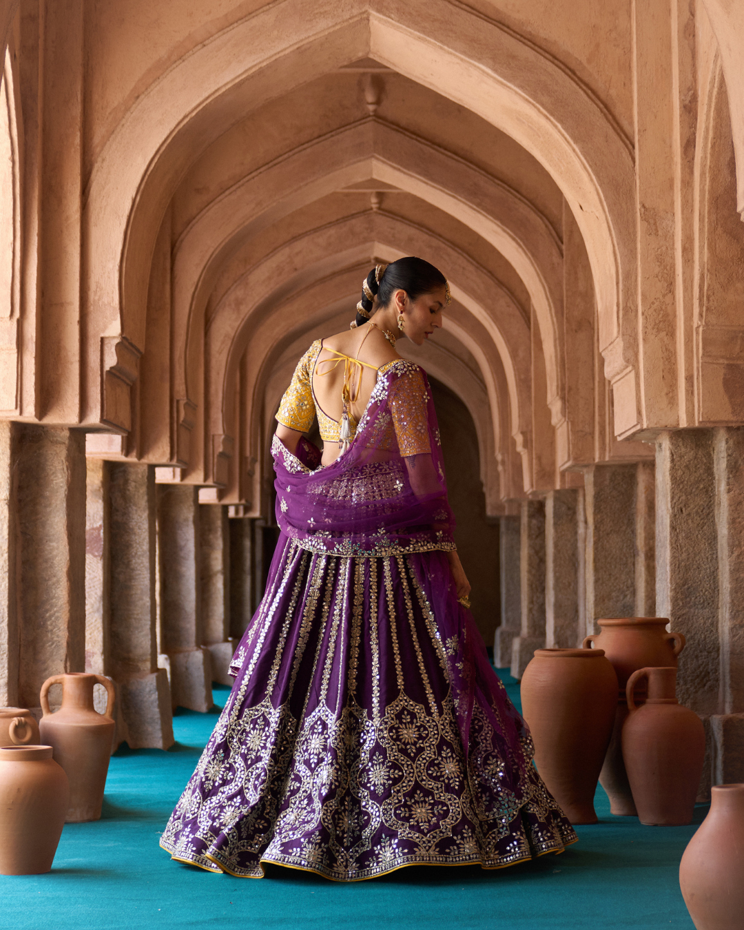 Angad Singh - RAAT RANI — Purple Raw Silk Lehenga Set with Contrast Blouse From Zariya