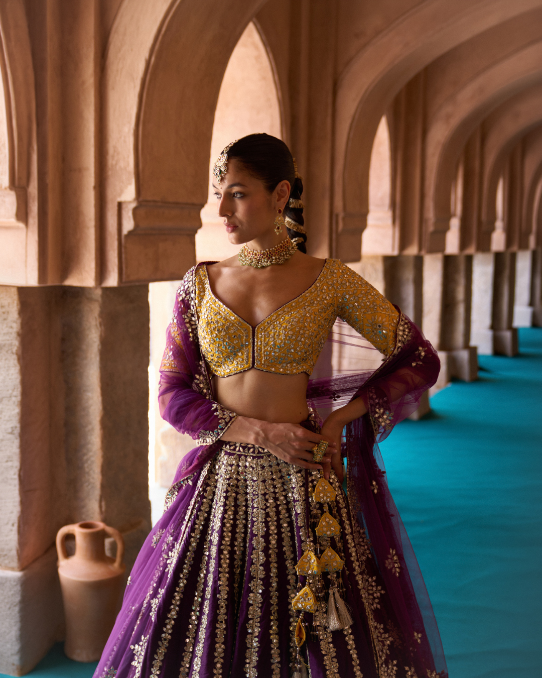 Angad Singh - RAAT RANI — Purple Raw Silk Lehenga Set with Contrast Blouse From Zariya