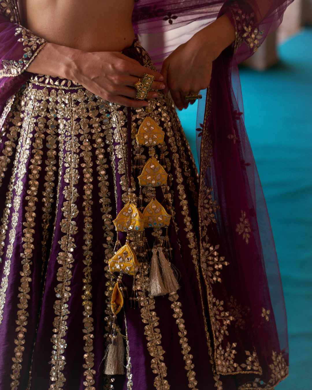 Angad Singh - RAAT RANI — Purple Raw Silk Lehenga Set with Contrast Blouse From Zariya