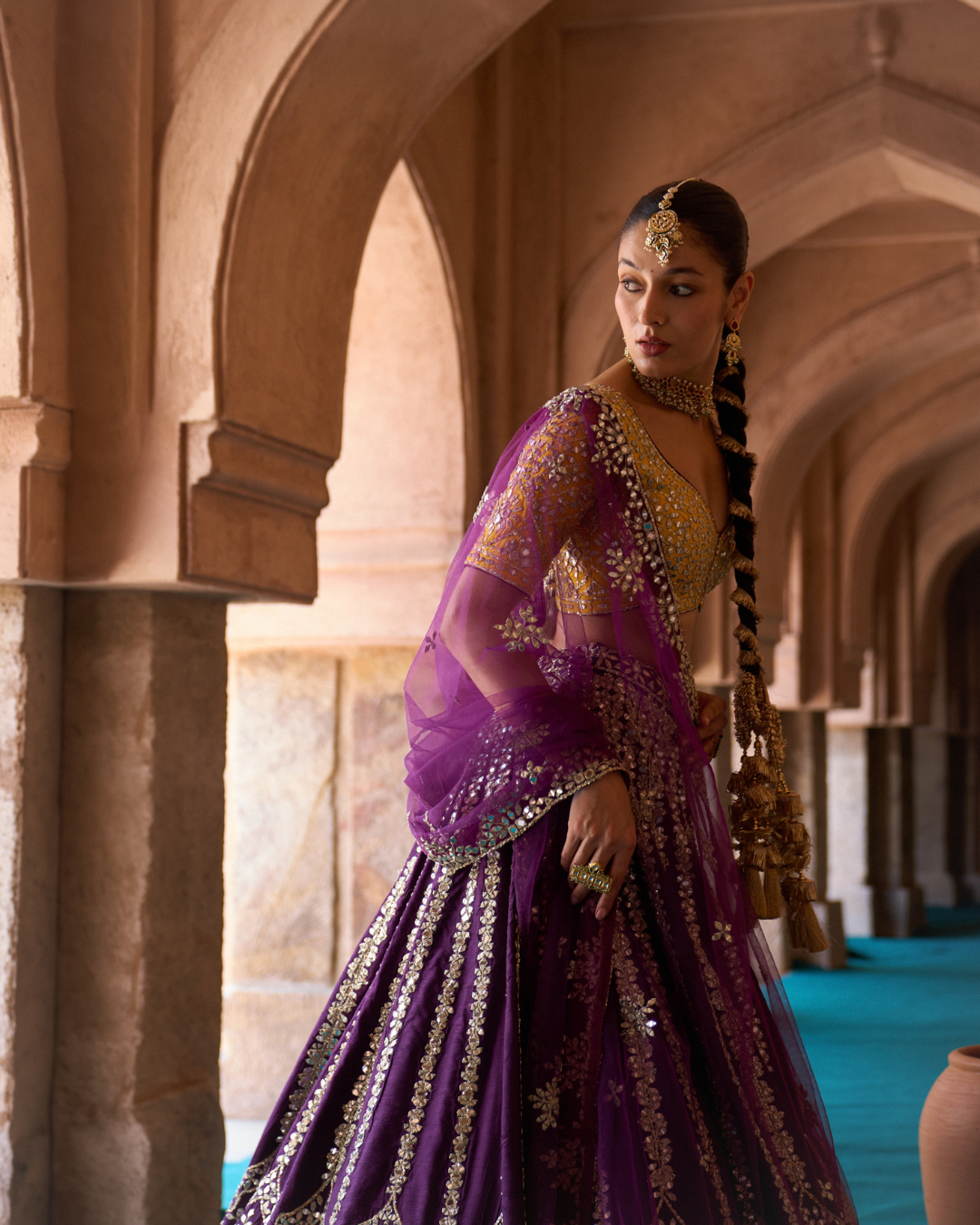Angad Singh - RAAT RANI — Purple Raw Silk Lehenga Set with Contrast Blouse From Zariya