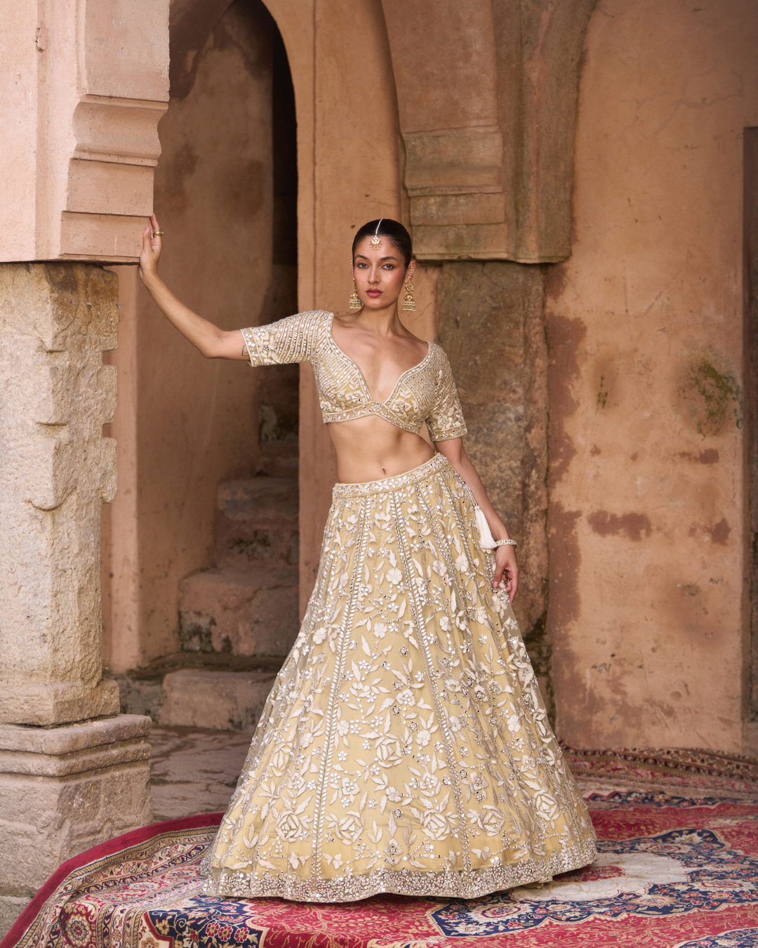 Angad Singh - BASANT —  Golden Beige Net Lehenga Set From Zariya