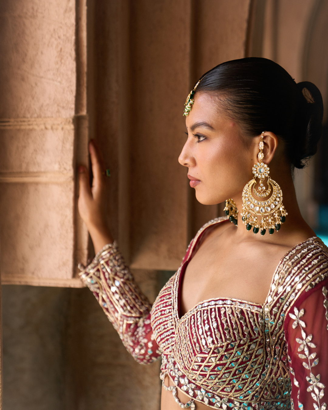 Angad Singh - SUKOON — Bottle Green Raw Silk Lehenga Set with Contrast Blouse From Zariya