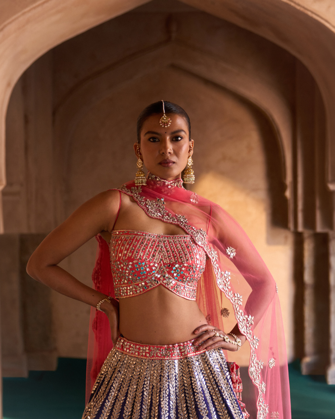 Angad Singh - AMRIT — Midnight Indigo Raw Silk Lehenga Set with Contrast Blouse From Zariya