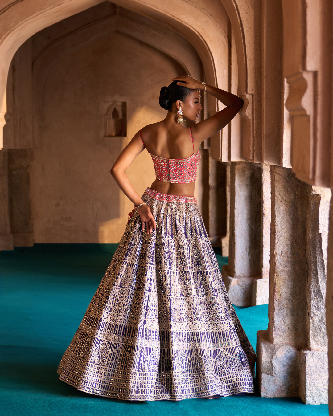 Angad Singh - AMRIT — Midnight Indigo Raw Silk Lehenga Set with Contrast Blouse From Zariya