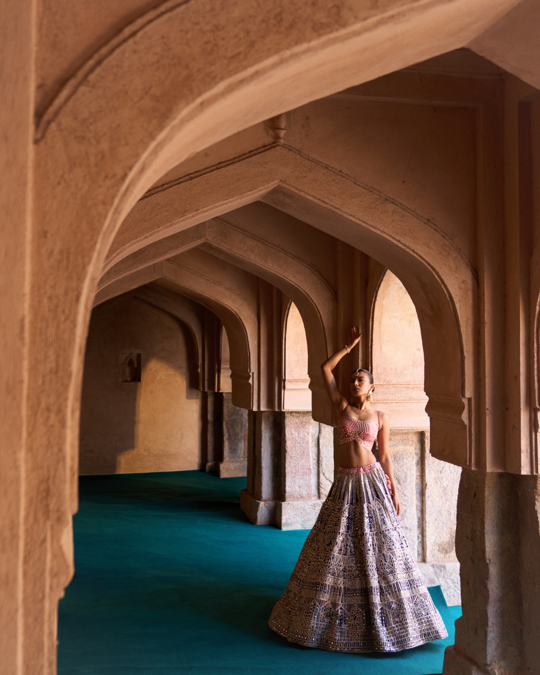 Angad Singh - AMRIT — Midnight Indigo Raw Silk Lehenga Set with Contrast Blouse From Zariya