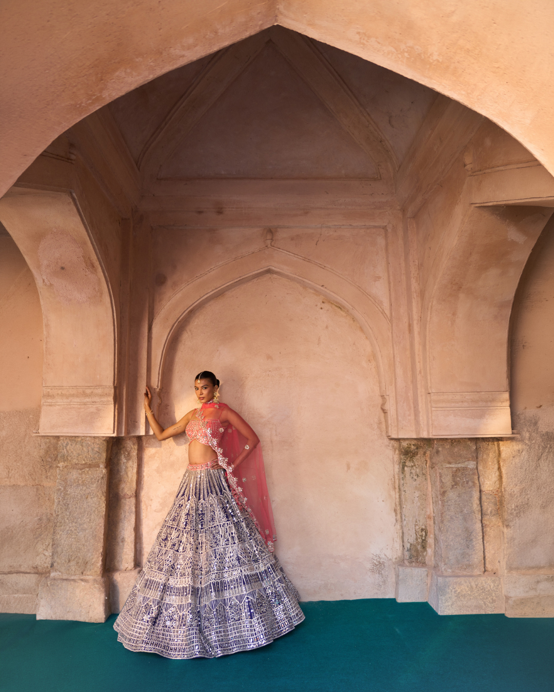 Angad Singh - AMRIT — Midnight Indigo Raw Silk Lehenga Set with Contrast Blouse From Zariya