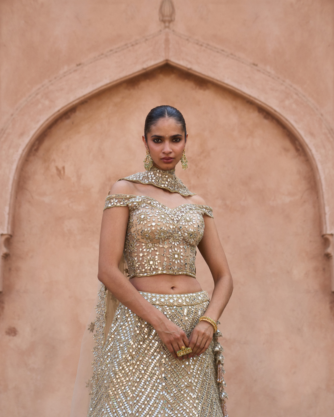 Angad Singh - SUNEHRI — Antique Gold Net Lehenga Set From Zariya