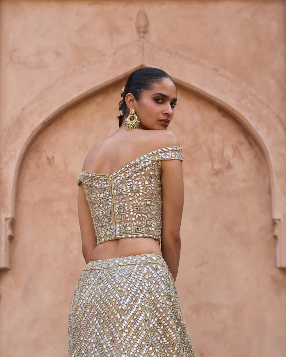 Angad Singh - SUNEHRI — Antique Gold Net Lehenga Set From Zariya