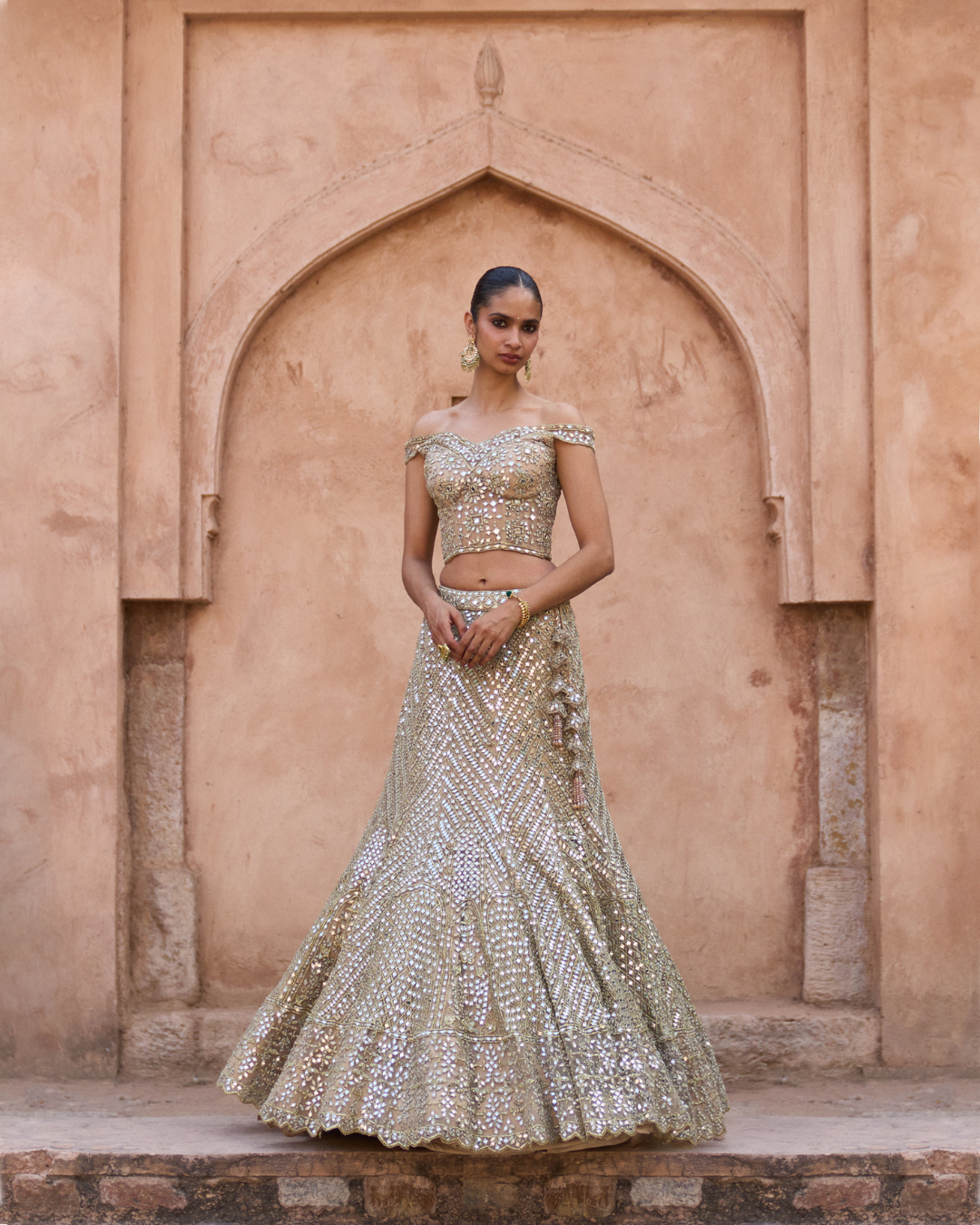 Angad Singh - SUNEHRI — Antique Gold Net Lehenga Set From Zariya