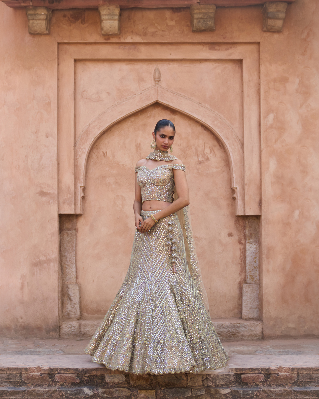 Angad Singh - SUNEHRI — Antique Gold Net Lehenga Set From Zariya