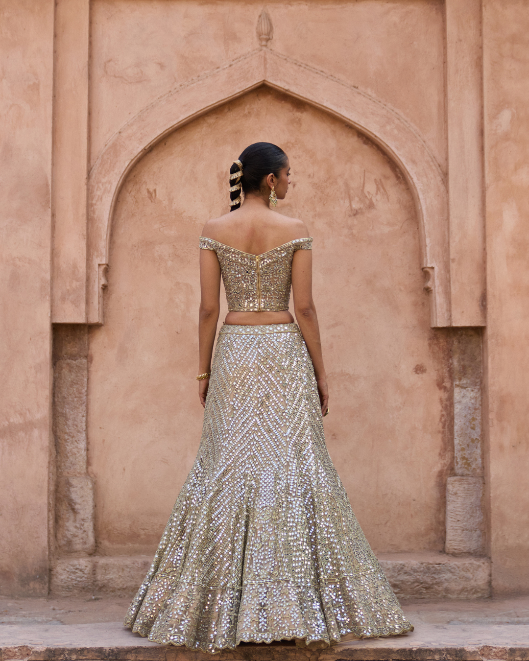 Angad Singh - SUNEHRI — Antique Gold Net Lehenga Set From Zariya