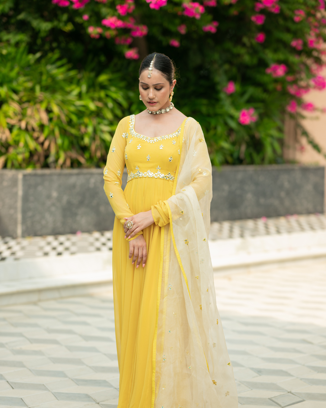 Esha Koul - Yellow Anarkali Set From Mirror