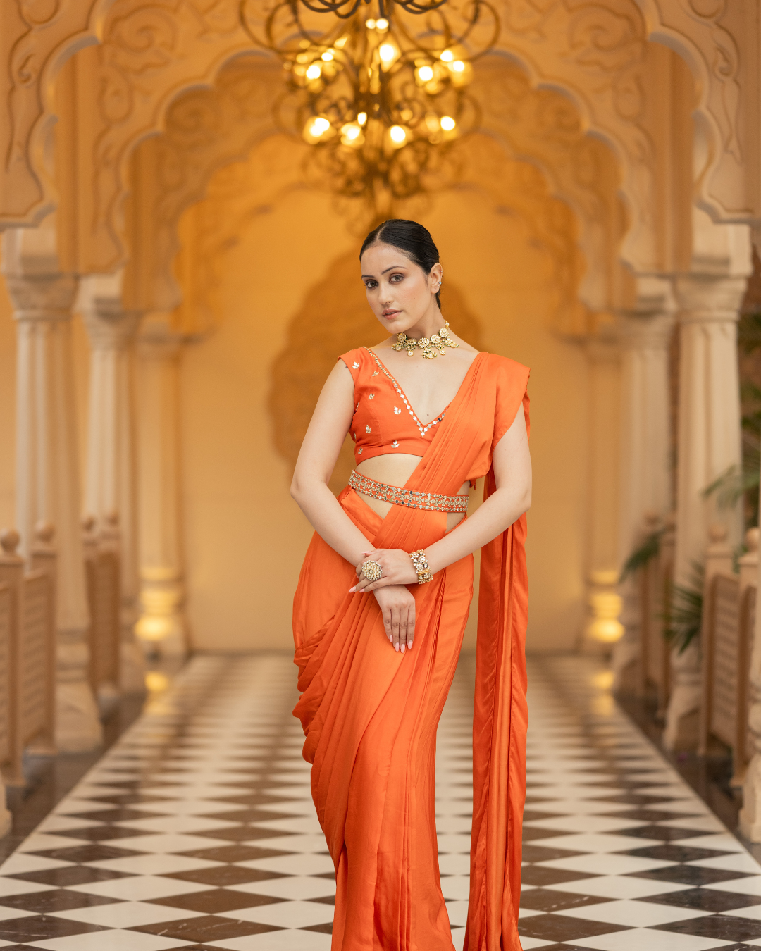 Esha Koul - Rust Saree From Mirror