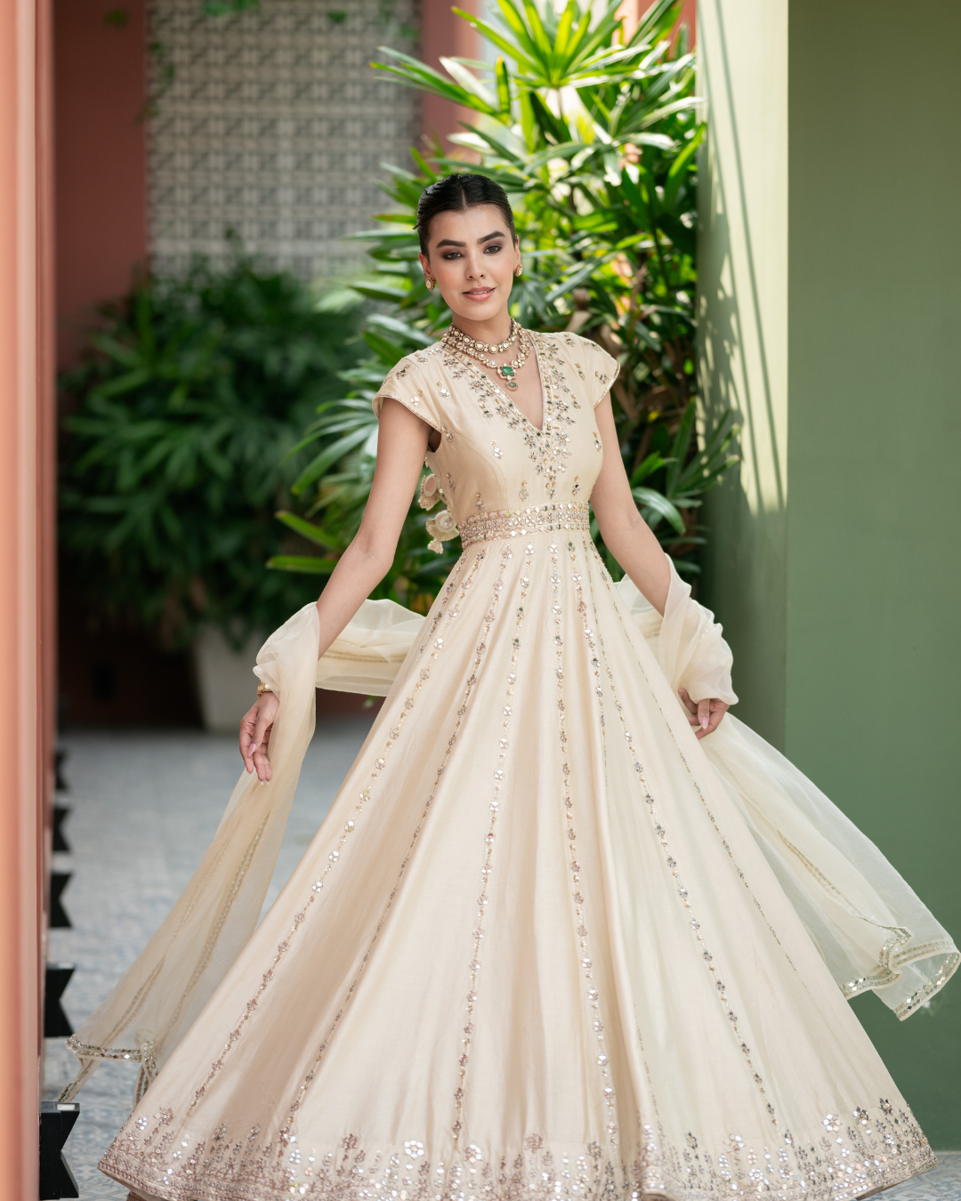 Esha Koul - Offwhite Mirror anarkali Set From Mirror