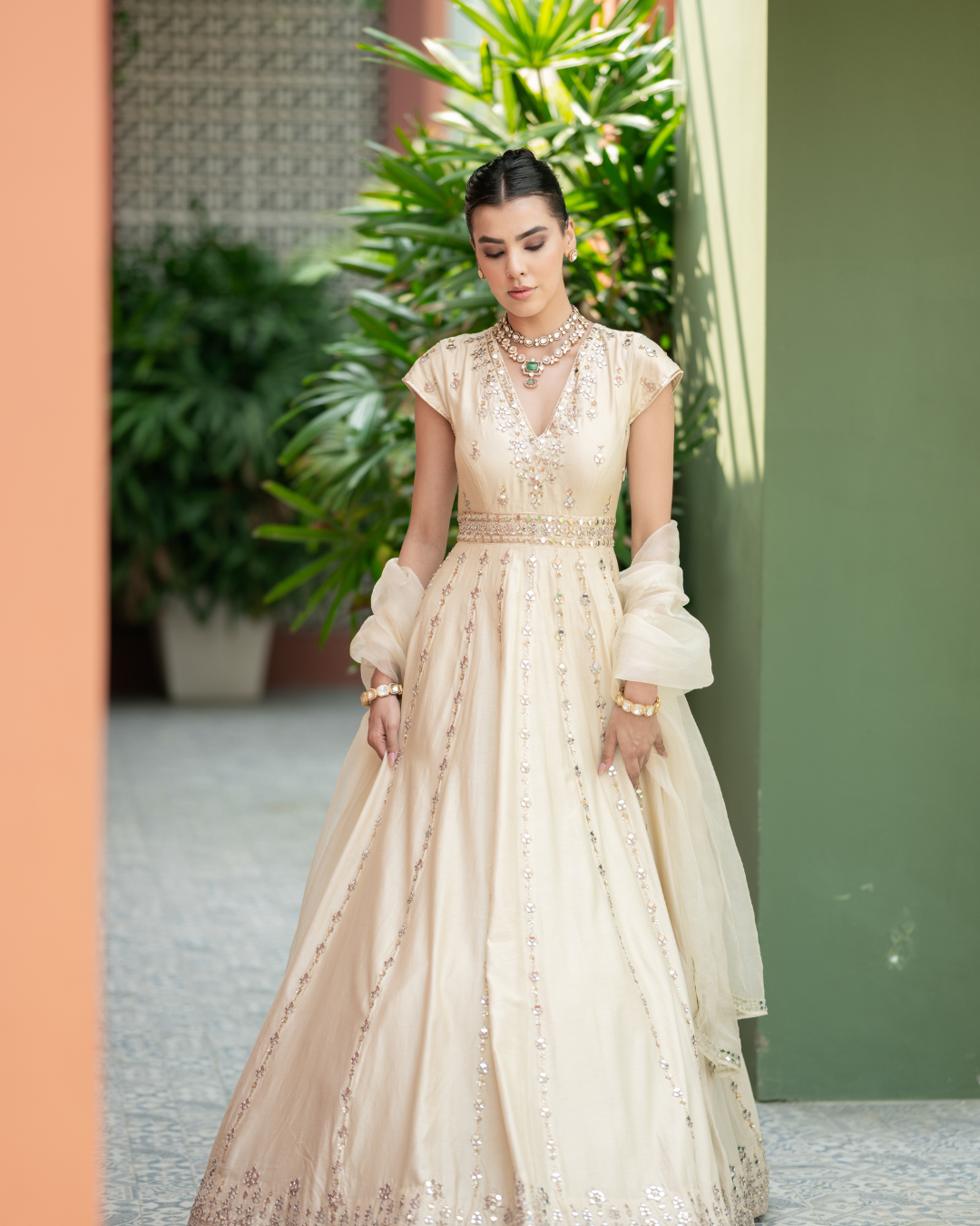 Esha Koul - Offwhite Mirror anarkali Set From Mirror