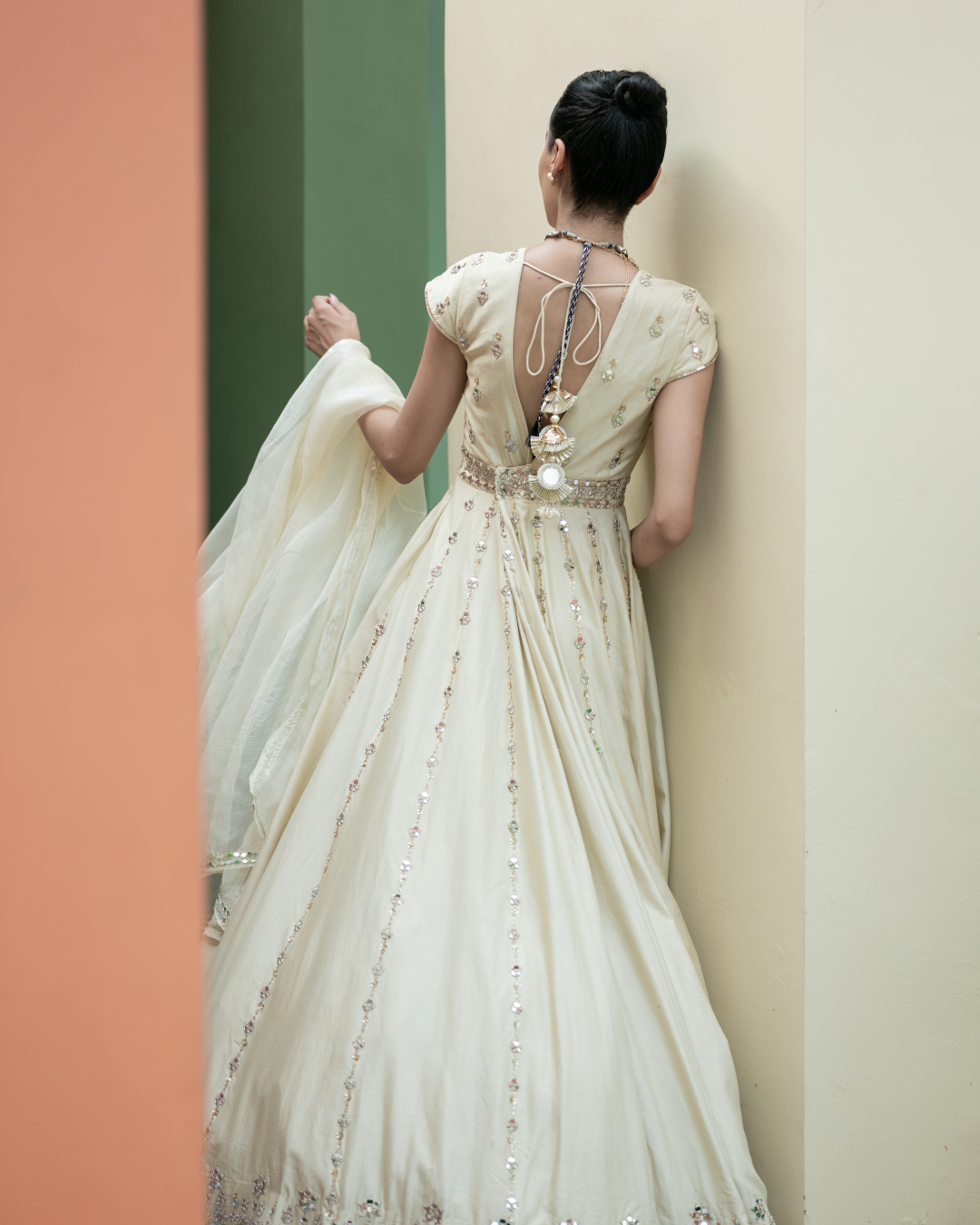 Esha Koul - Offwhite Mirror anarkali Set From Mirror