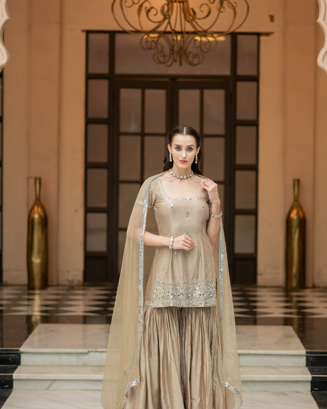 Esha Koul - Brown Sharara Set From Mirror