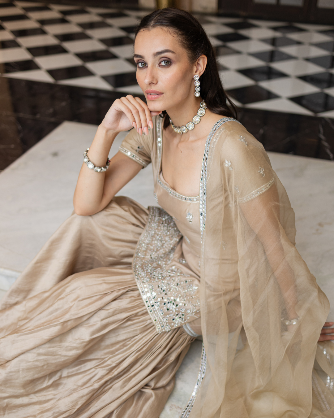 Esha Koul - Brown Sharara Set From Mirror