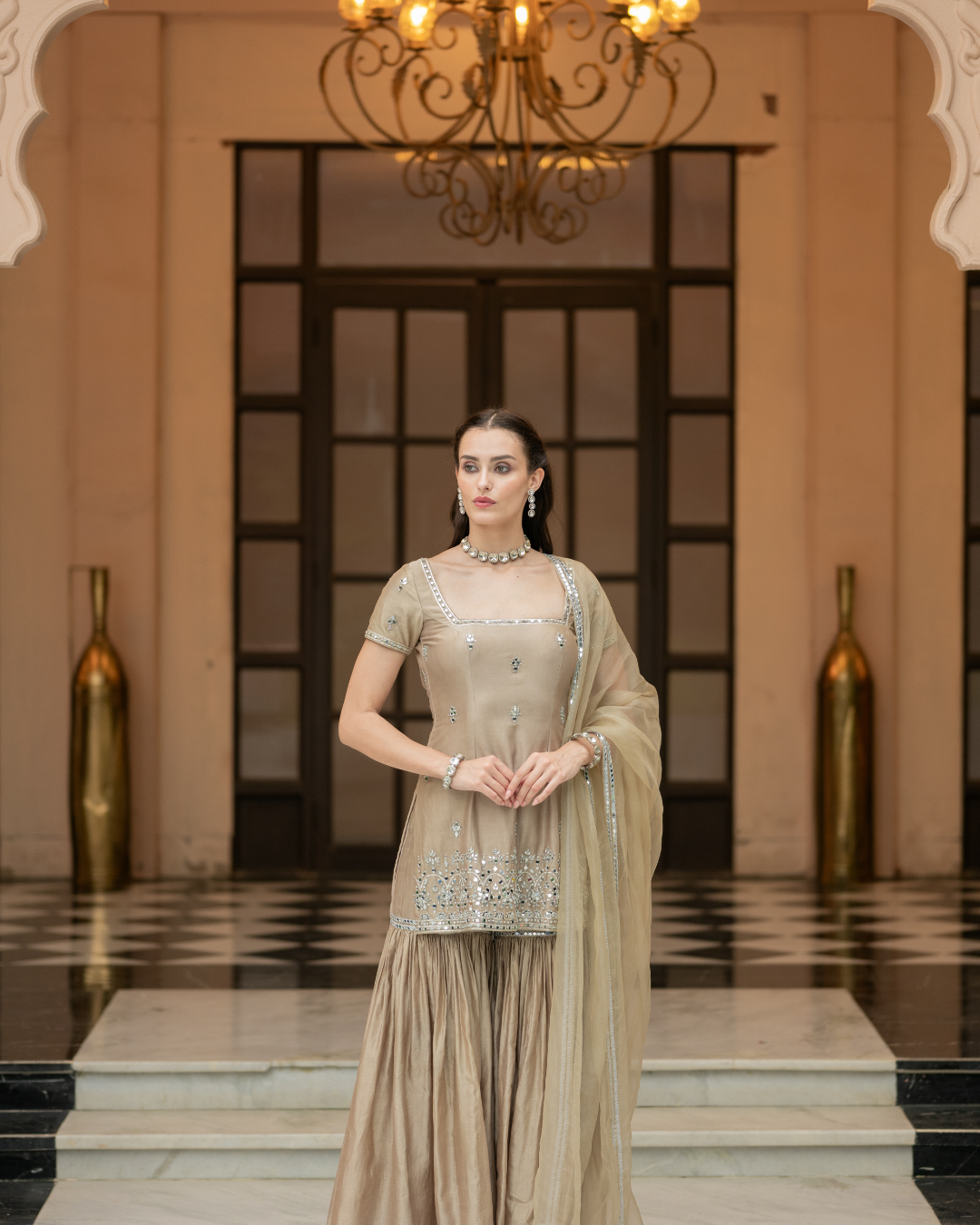 Esha Koul - Brown Sharara Set From Mirror