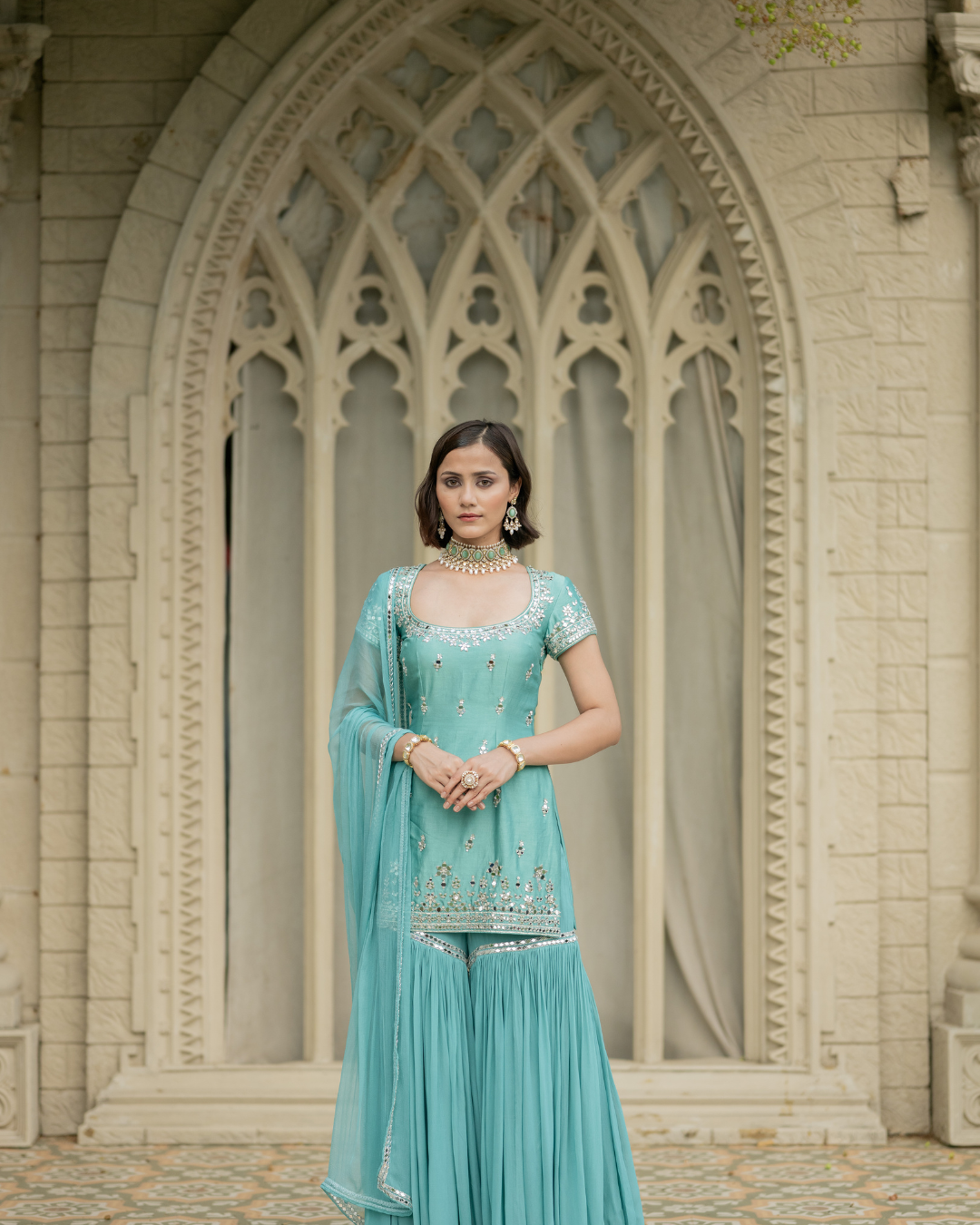 Esha Koul - Blue Sharara Set From Mirror
