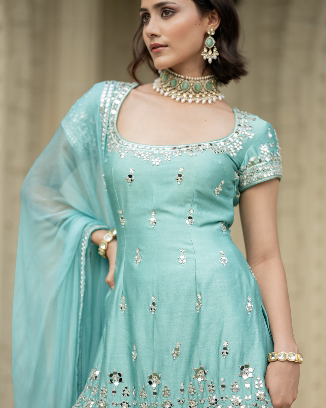 Esha Koul - Blue Sharara Set From Mirror