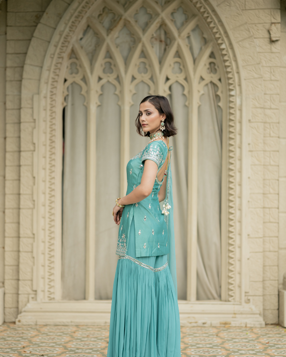 Esha Koul - Blue Sharara Set From Mirror