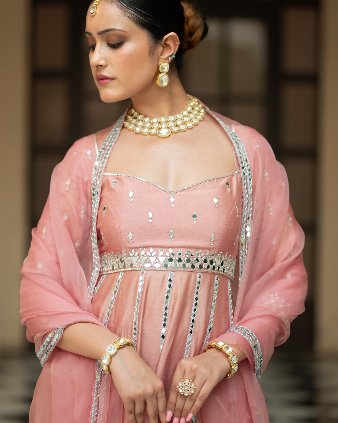 Esha Koul - Onion Pink Anarkali Set From Mirror