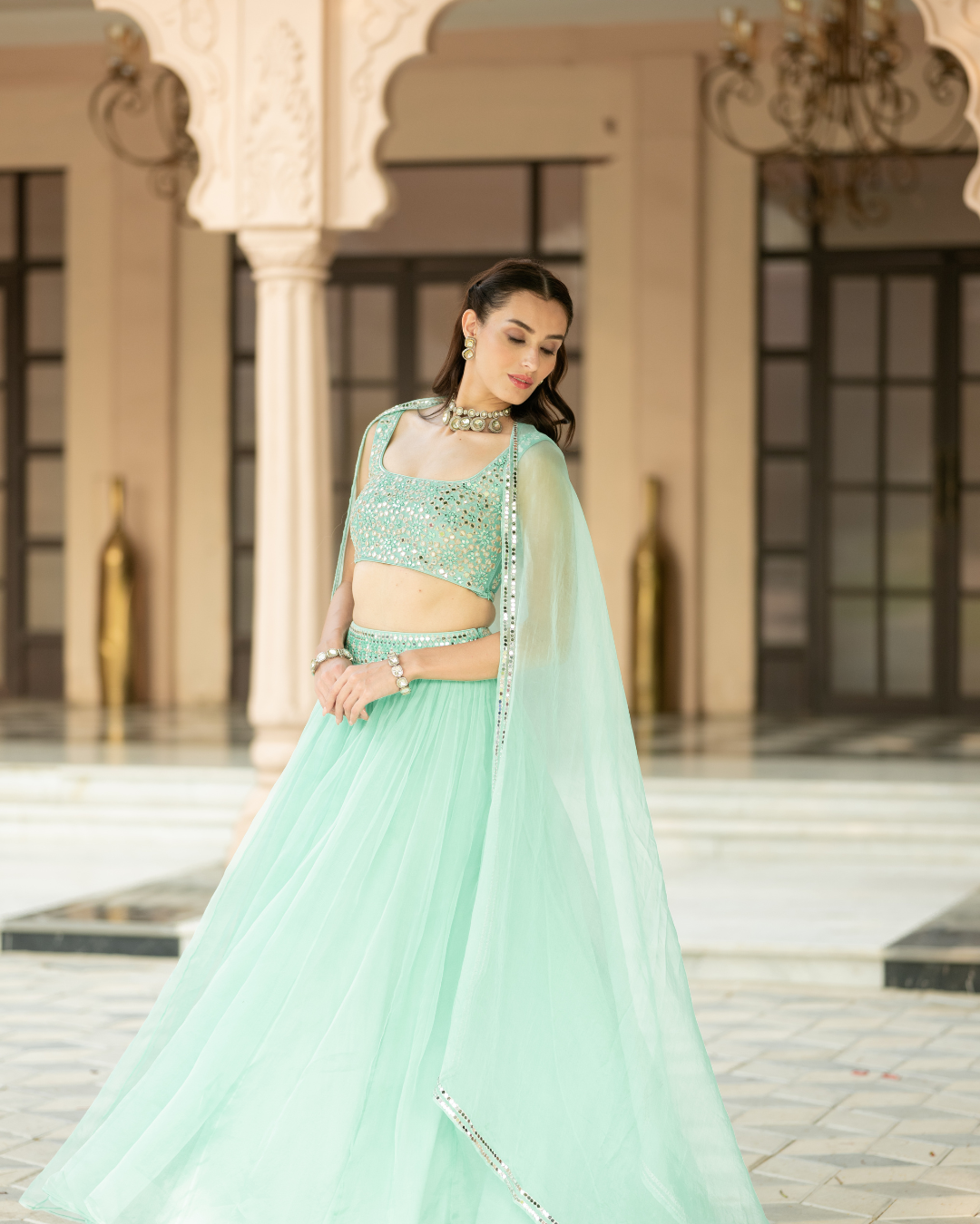 Esha Koul - Aqua Bue lehenga set From Mirror