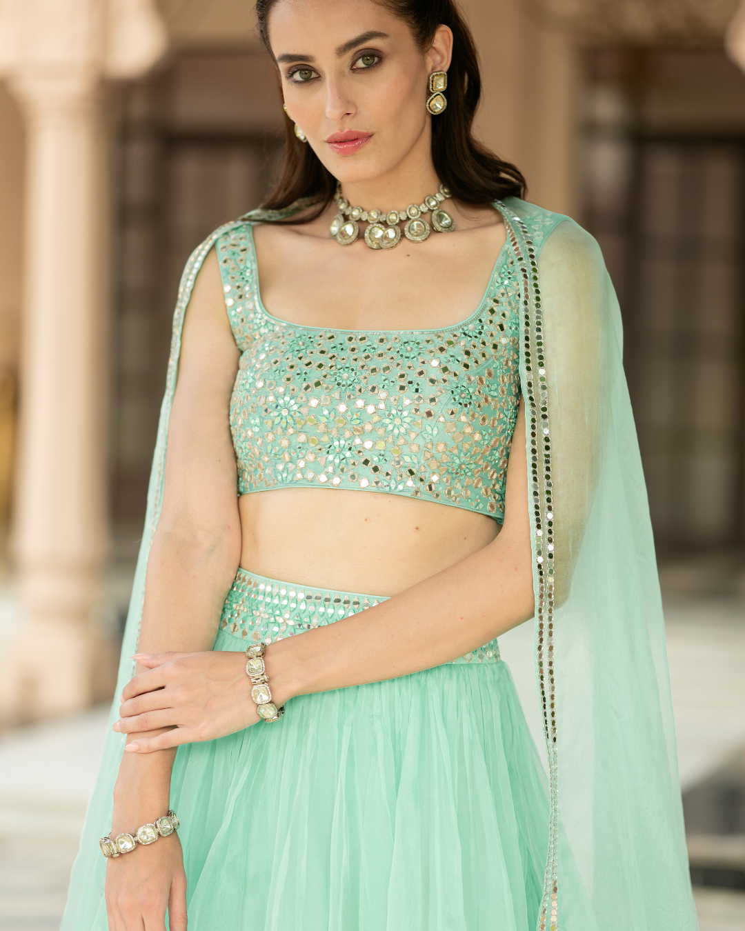 Esha Koul - Aqua Bue lehenga set From Mirror