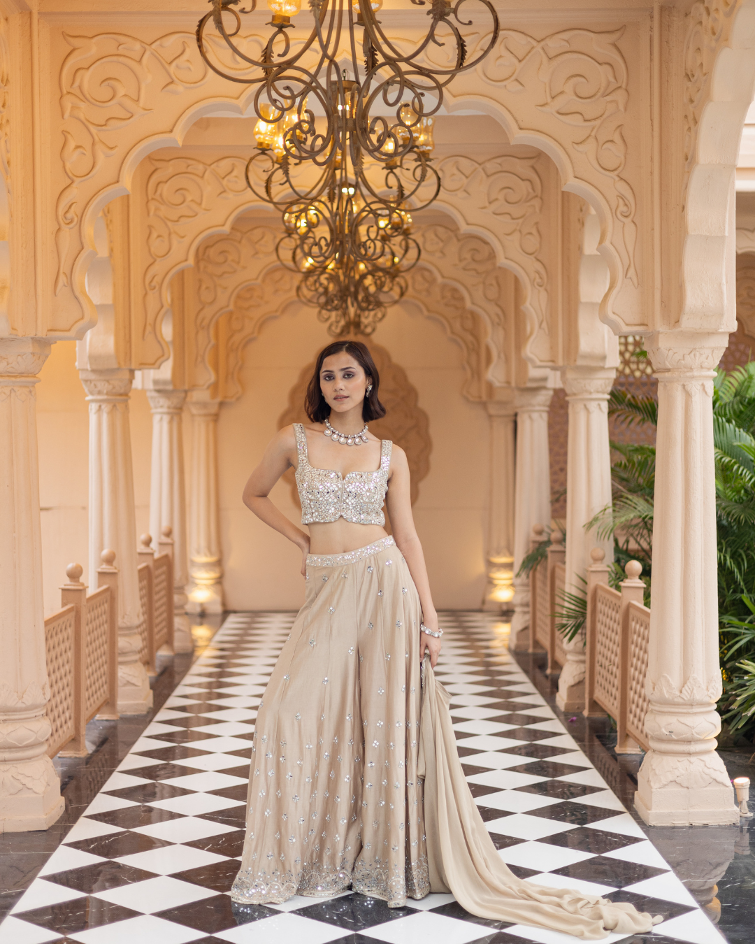 Esha Koul - Brown  cape Set From Mirror