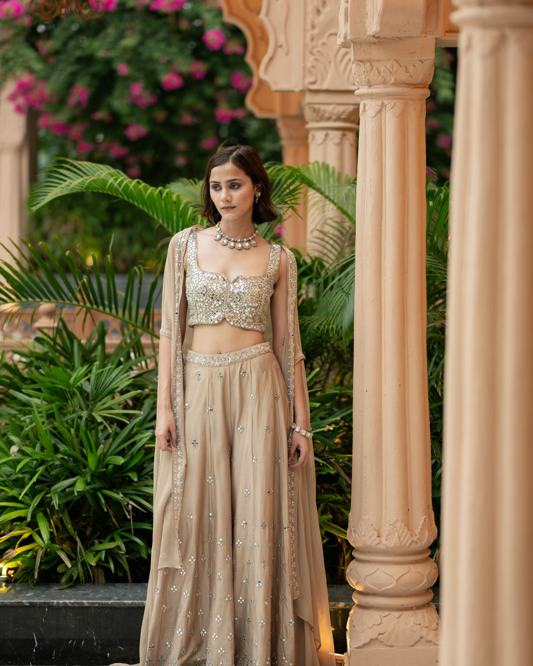 Esha Koul - Brown  cape Set From Mirror