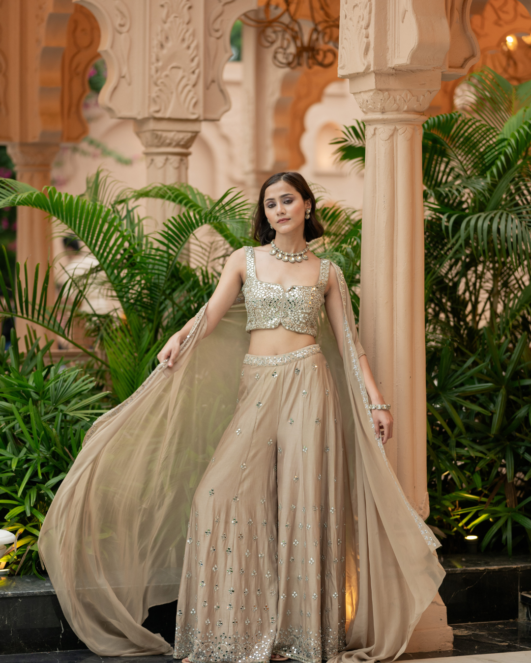 Esha Koul - Brown  cape Set From Mirror
