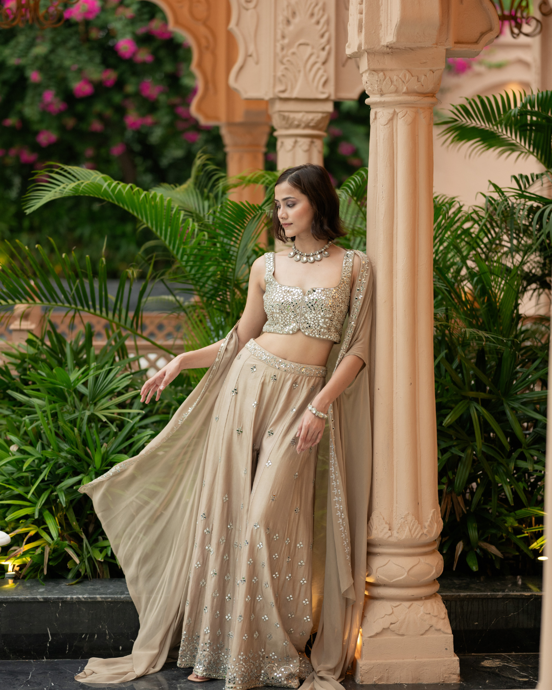 Esha Koul - Brown  cape Set From Mirror