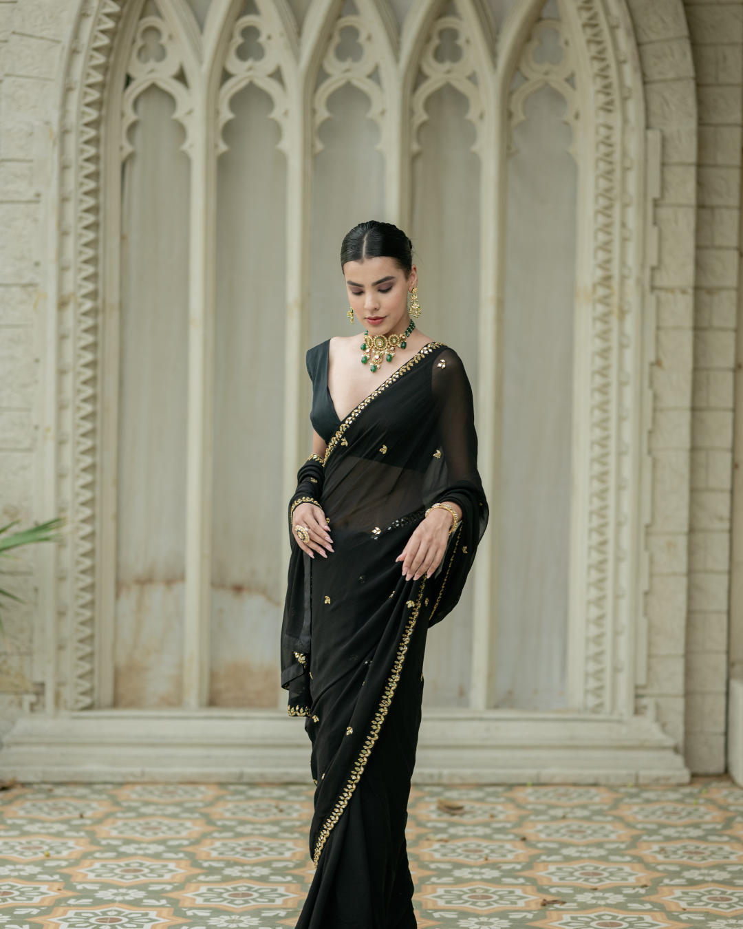 Esha Koul - Black Saree From Mirror