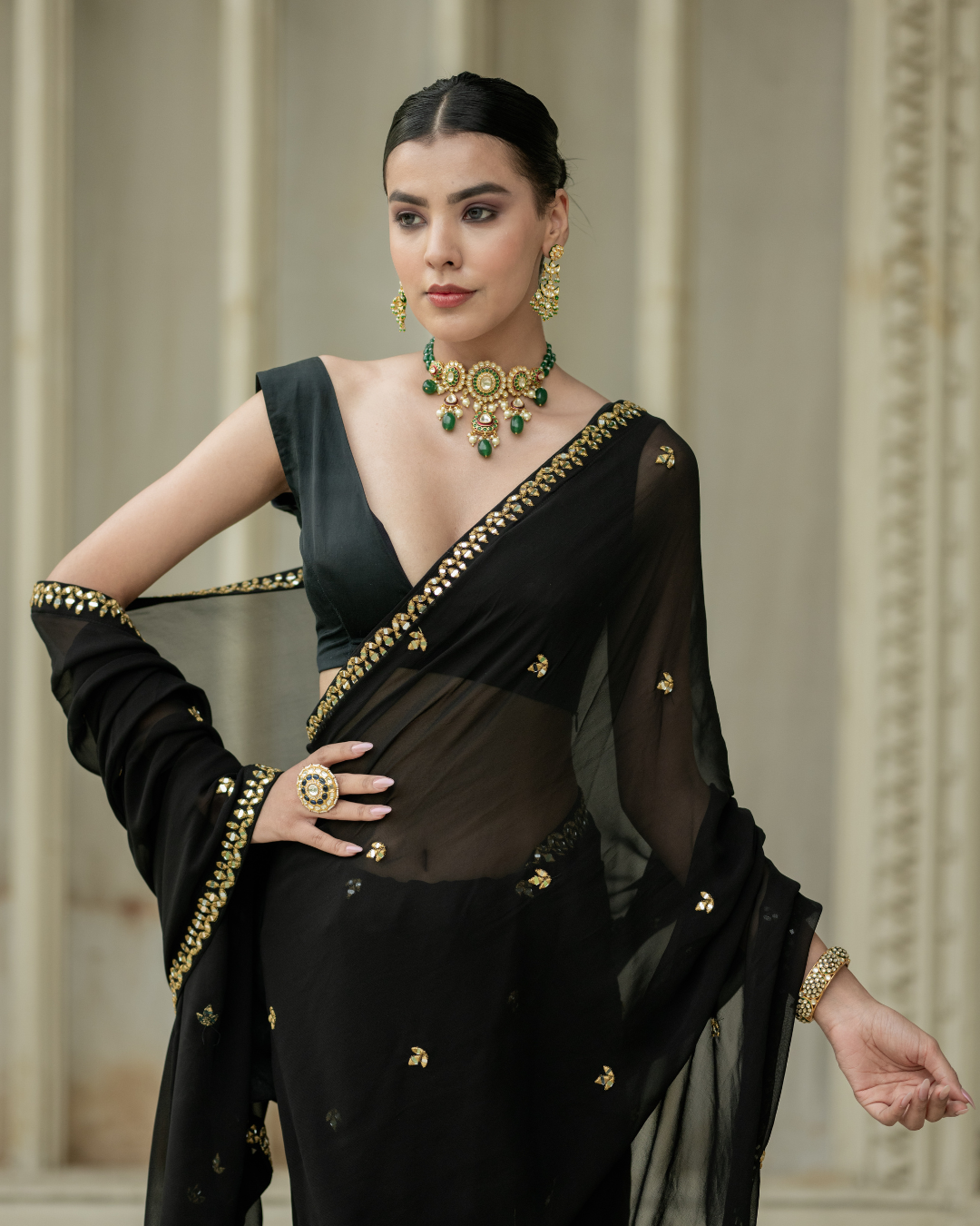 Esha Koul - Black Saree From Mirror