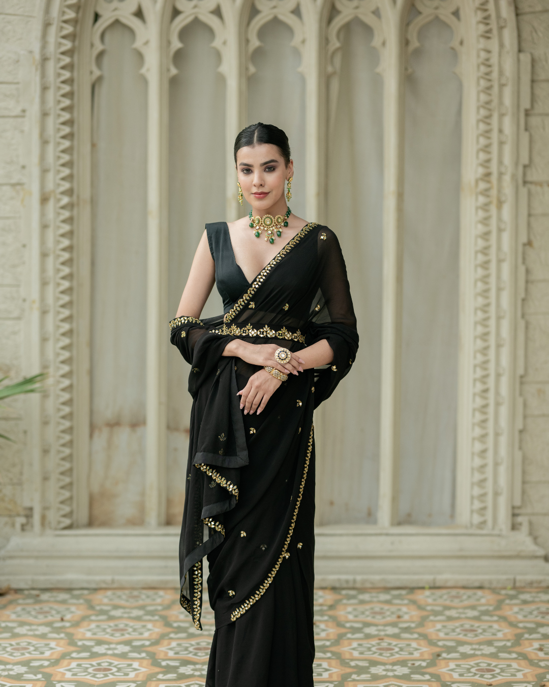 Esha Koul - Black Saree From Mirror