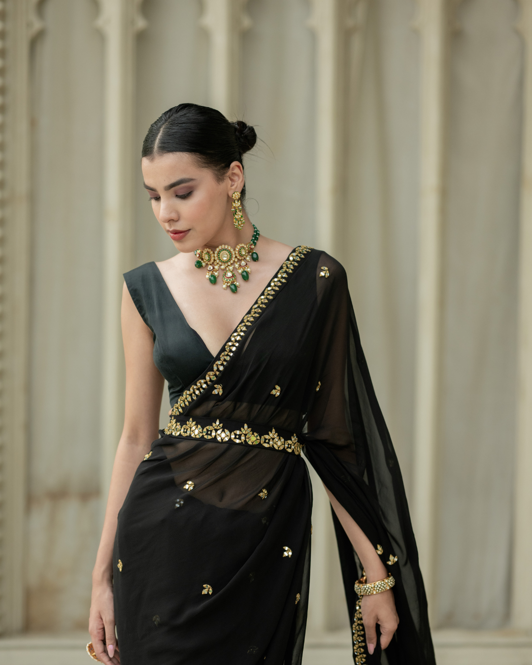 Esha Koul - Black Saree From Mirror