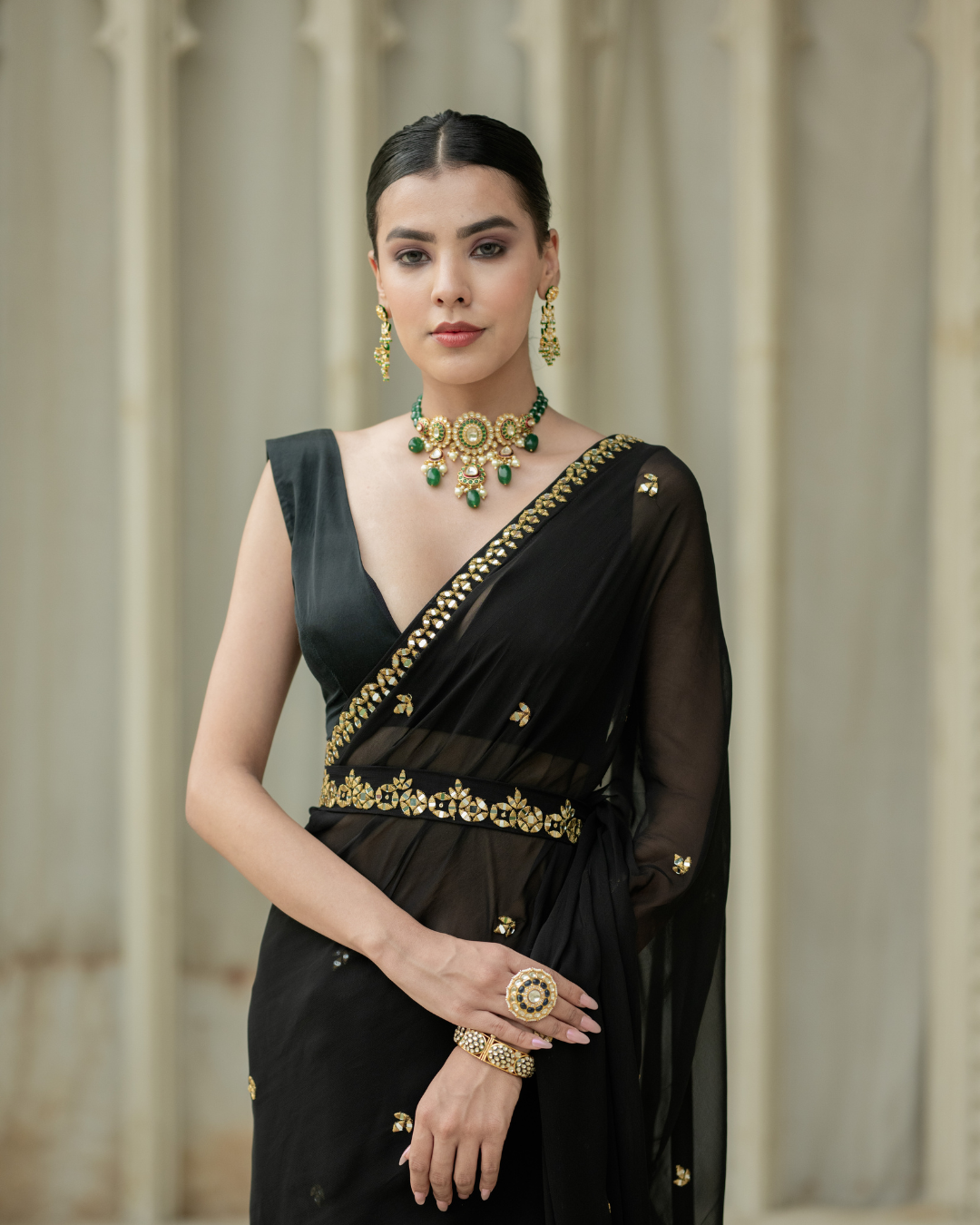 Esha Koul - Black Saree From Mirror