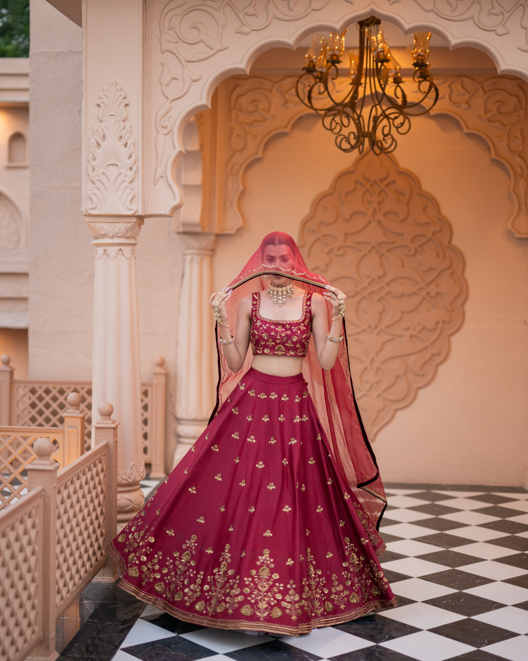 Esha Koul -  Maroon lehenga set From Mirror